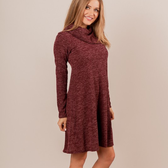 *ONLY 1 LEFT*     SUPER SOFT HEATHER KNIT MIDI DRESS, WINE - Picture 3 of 4